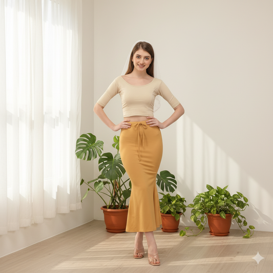 Gold Lycra Everyday Comfort Saree Shapewear For Women Alna Apparels