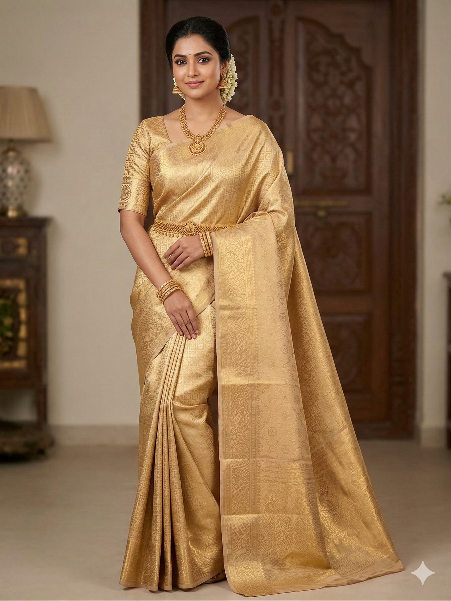 Gold Color Banarasi Tissue Silk Saree Alna Apparels