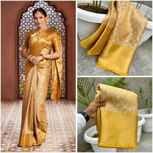 Gold Color Banarasi Tissue Silk Saree