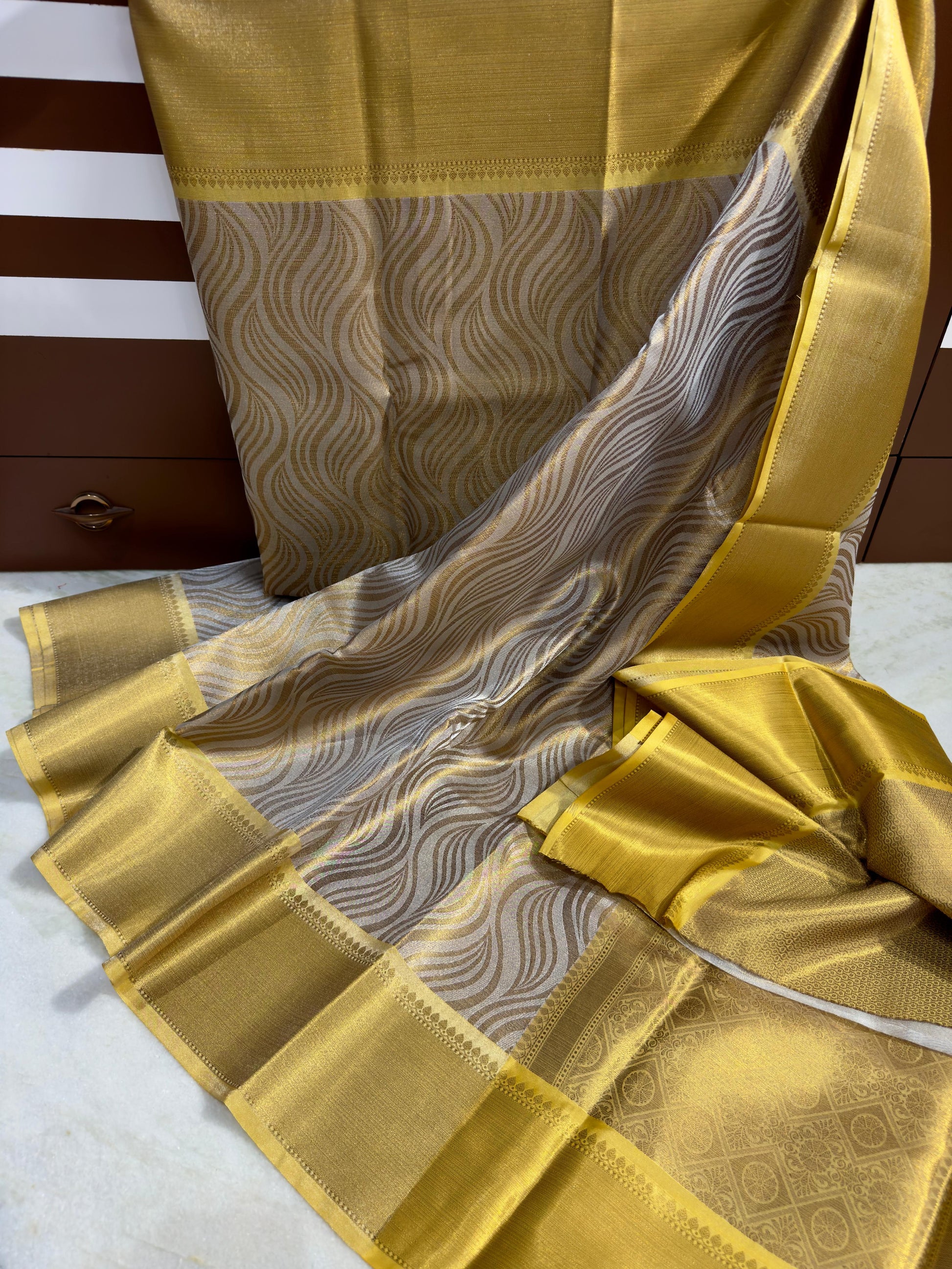 Goldensilver Color Banarasi Tissue Silk Saree Alna Apparels