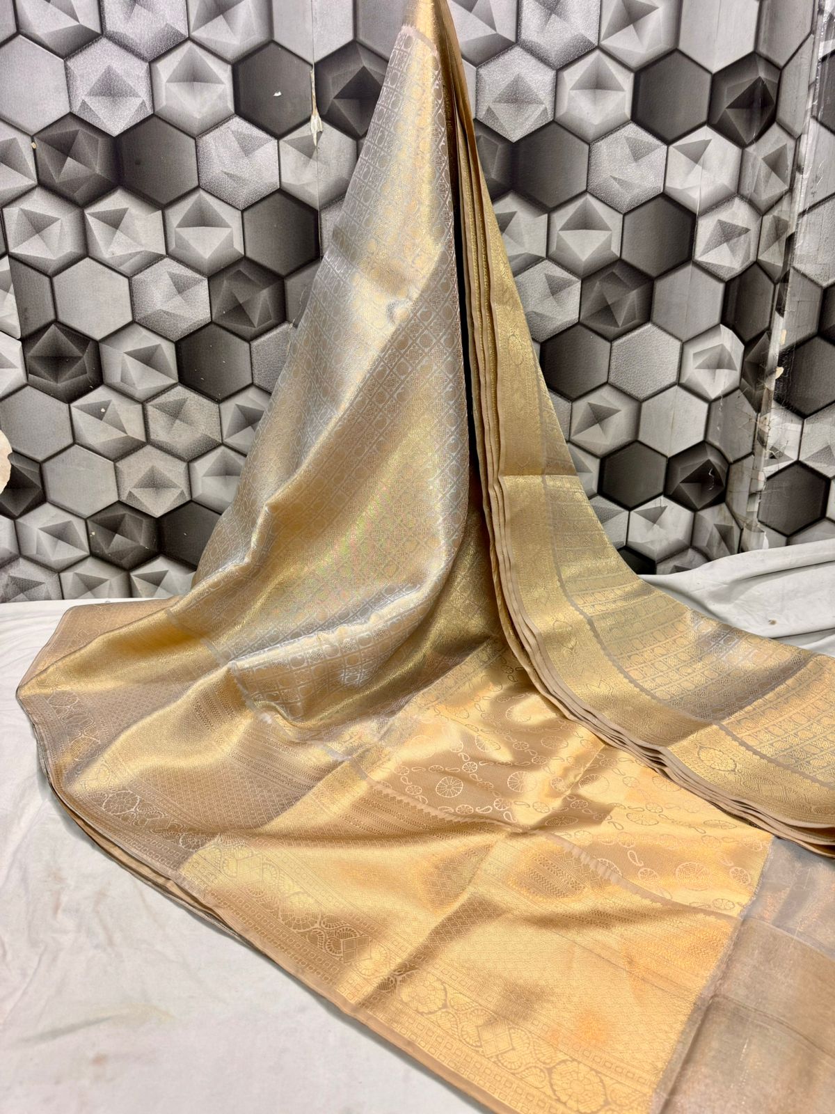 Goldensilver Color Banarasi Tissue Silk Saree - Alna Apparels