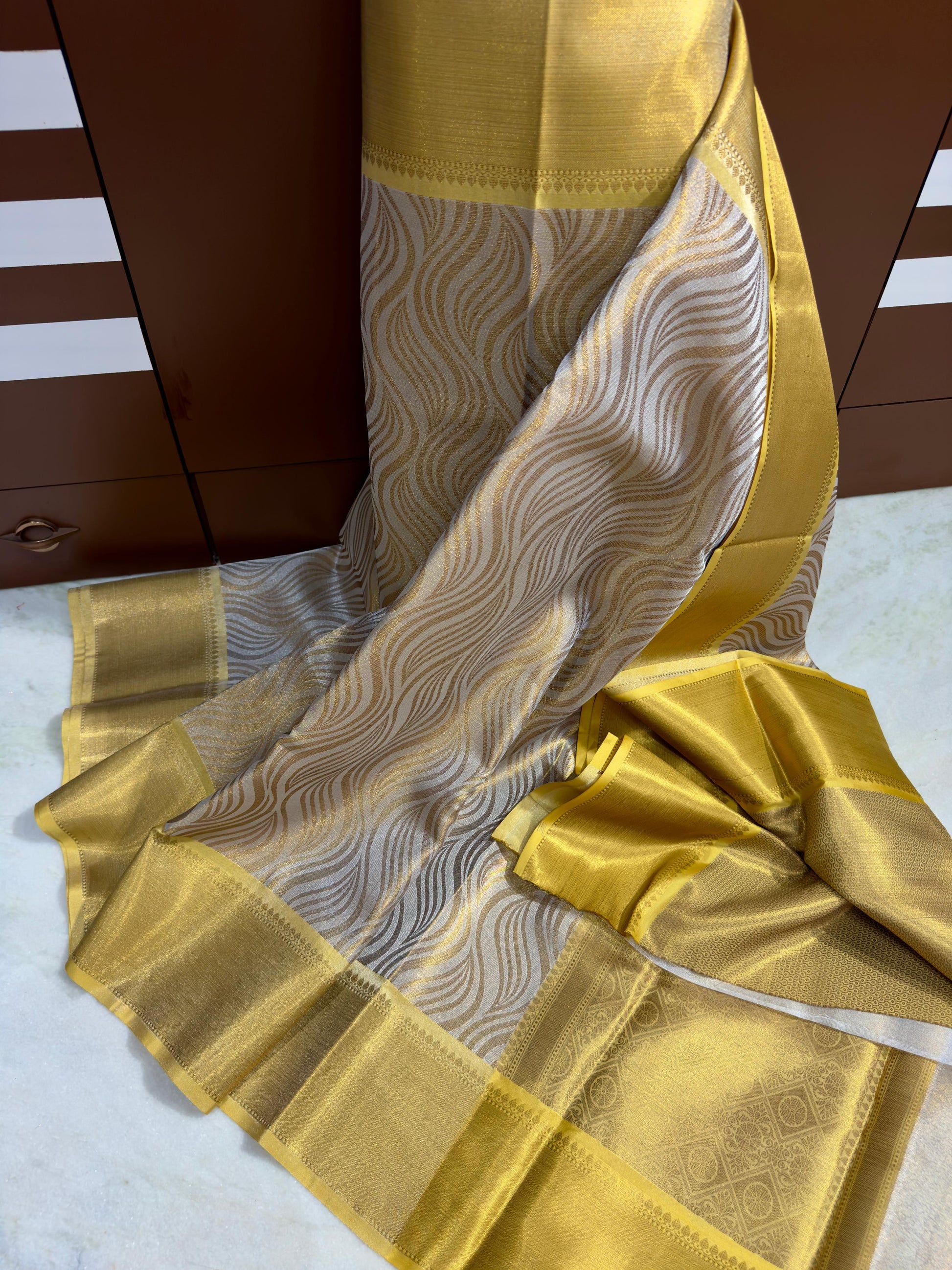 Goldensilver Color Banarasi Tissue Silk Saree Alna Apparels