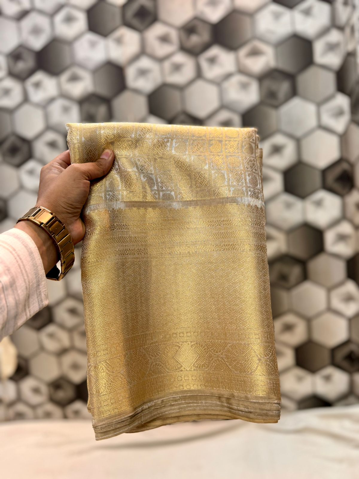 Goldensilver Color Banarasi Tissue Silk Saree - Alna Apparels