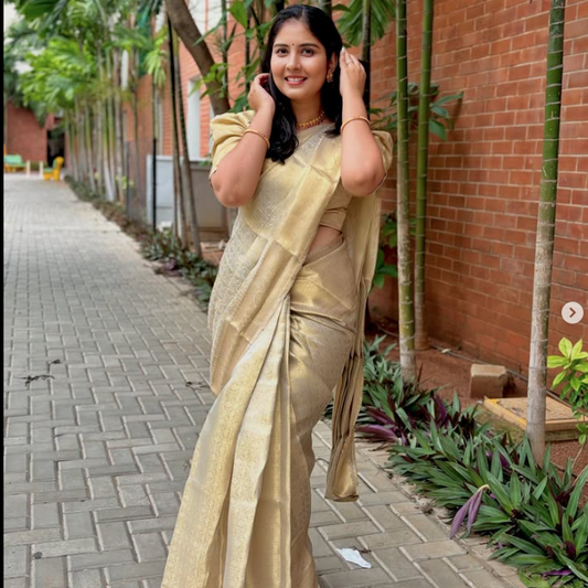 Goldensilver Color Banarasi Tissue Silk Saree Alna Apparels