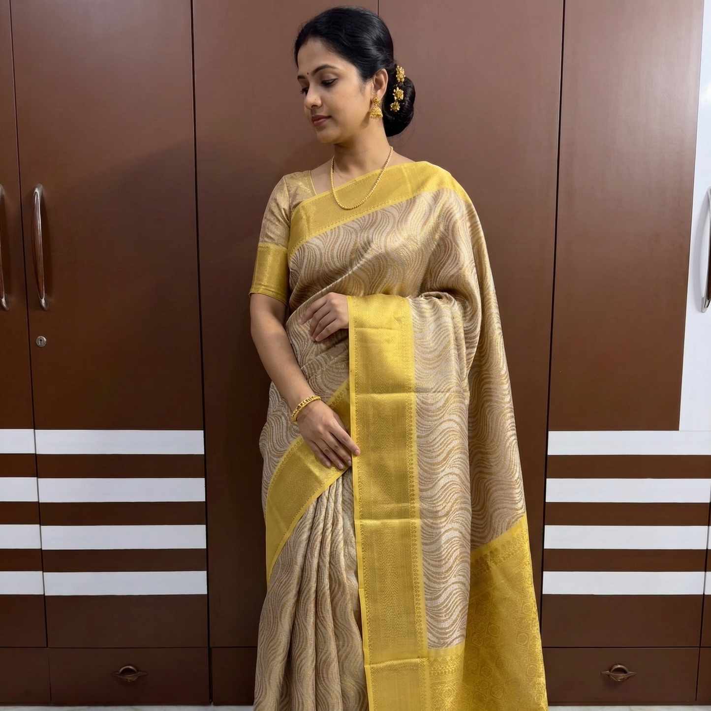 Goldensilver Color Banarasi Tissue Silk Saree Alna Apparels