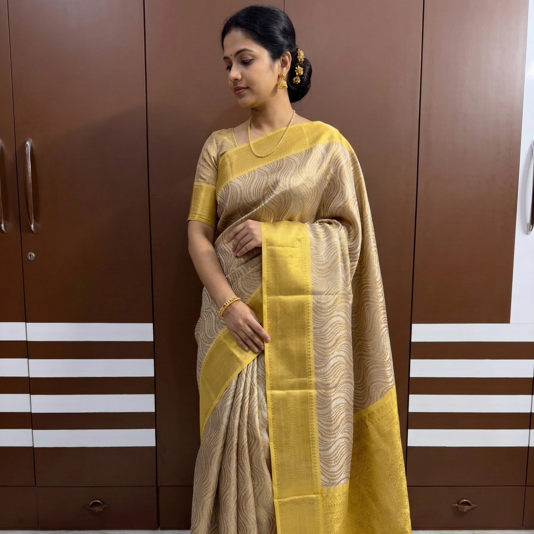 Goldensilver Color Banarasi Tissue Silk Saree Alna Apparels