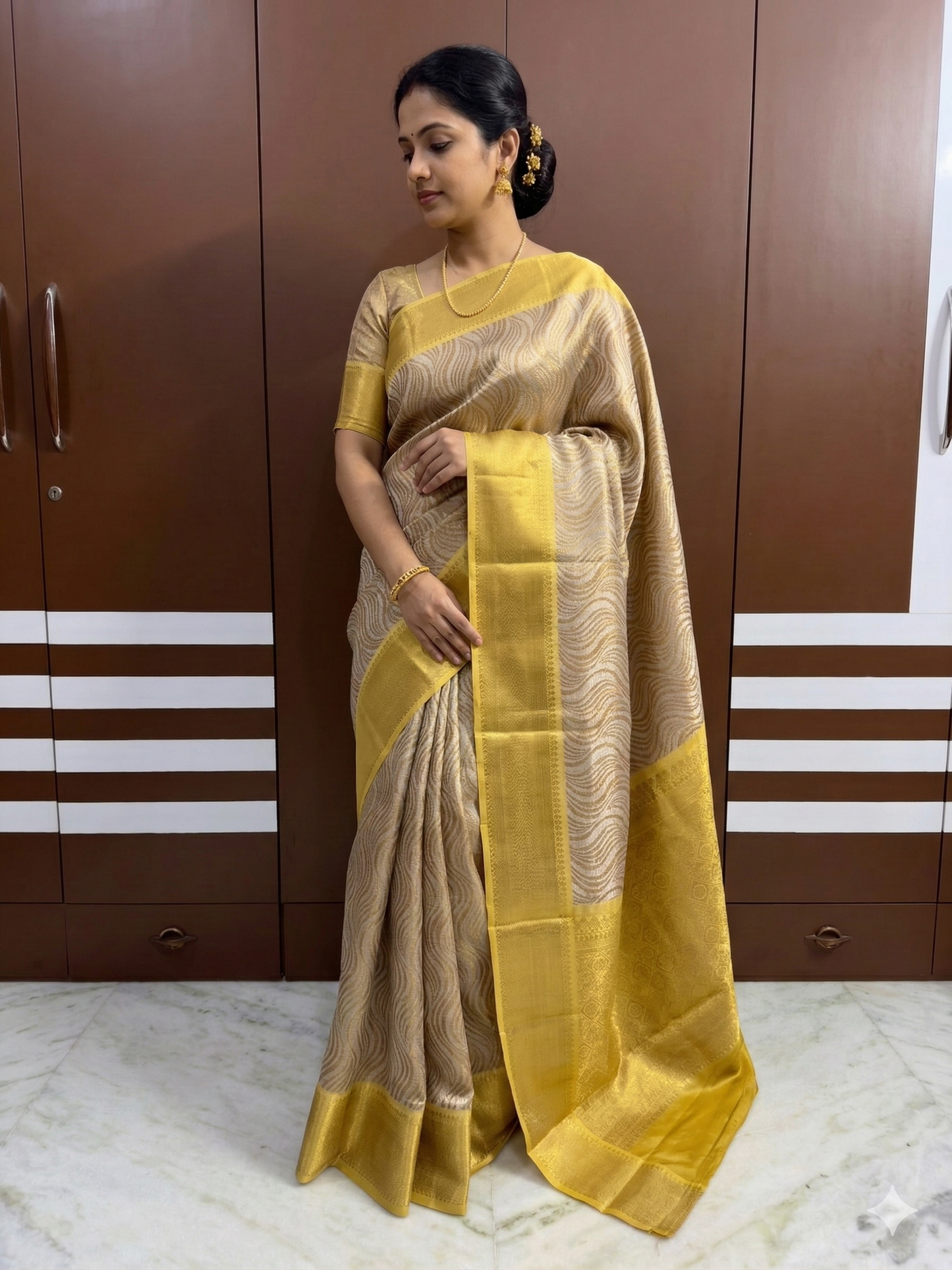 Goldensilver Color Banarasi Tissue Silk Saree Alna Apparels