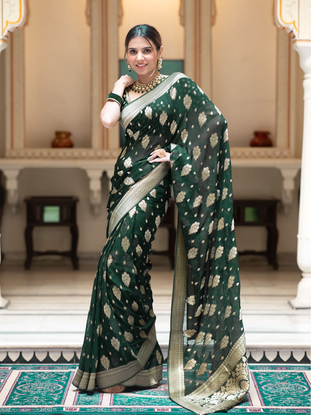 Green Banarasi Georgette Saree