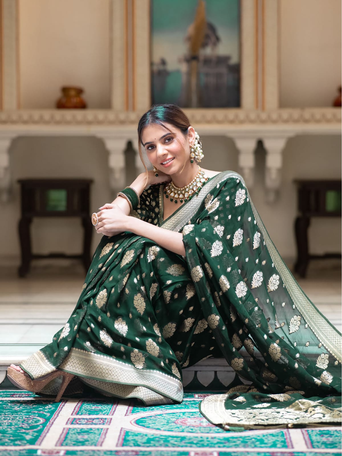 Green Banarasi Georgette Saree