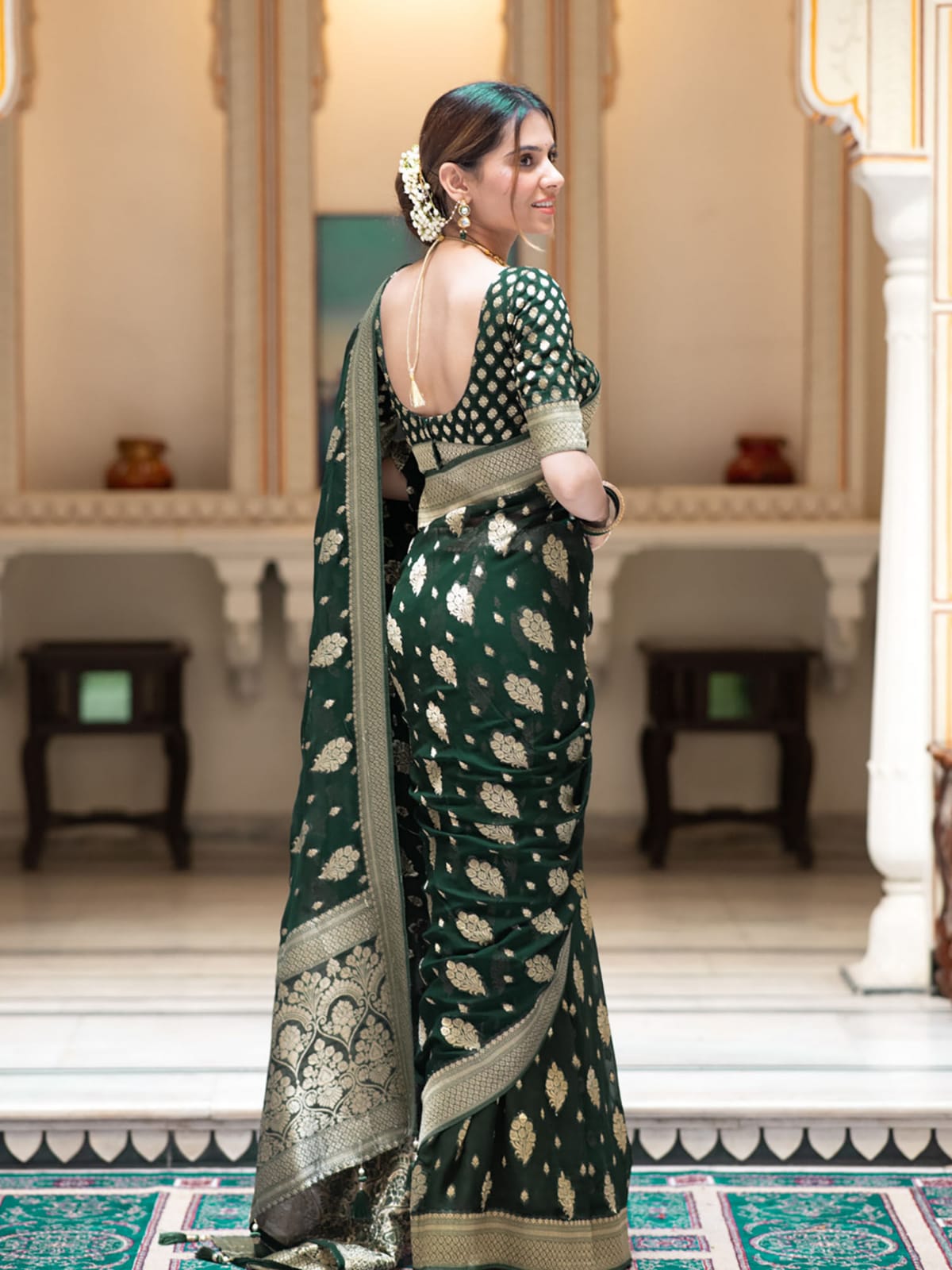Green Banarasi Georgette Saree