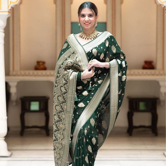Green Banarasi Georgette Saree