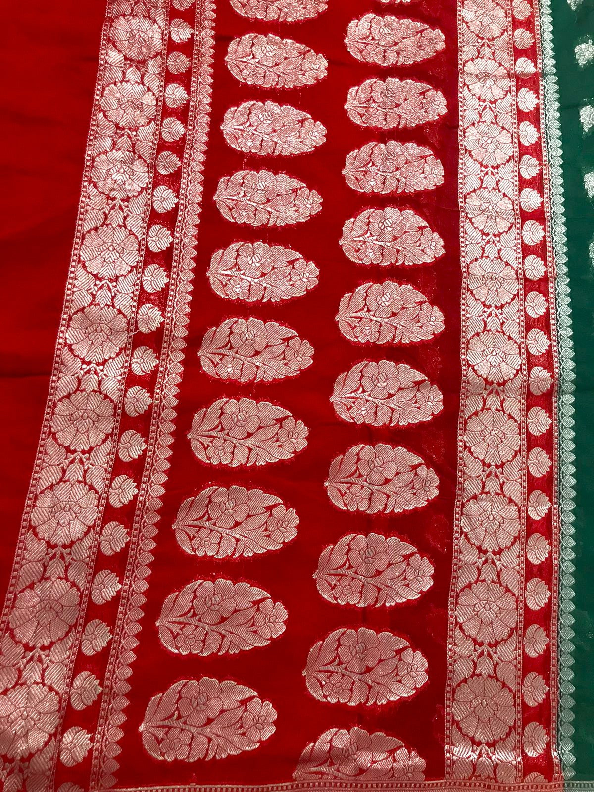 Green Banarasi Katan Georgette Saree Alna Apparels