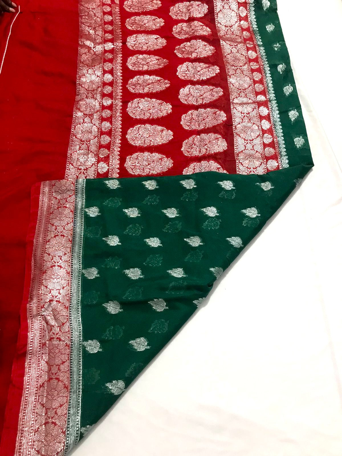 Green Banarasi Katan Georgette Saree Alna Apparels