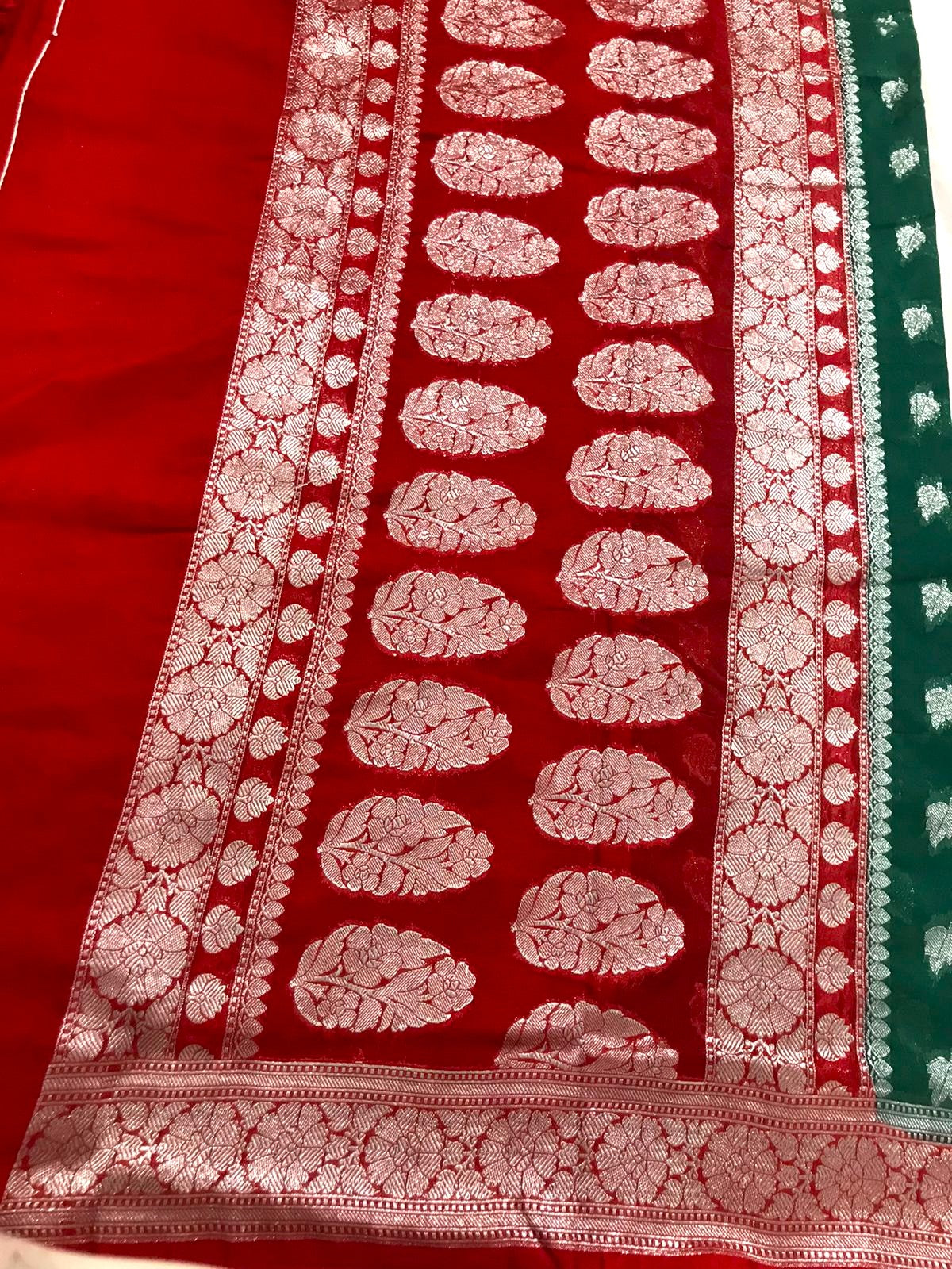 Green Banarasi Katan Georgette Saree Alna Apparels