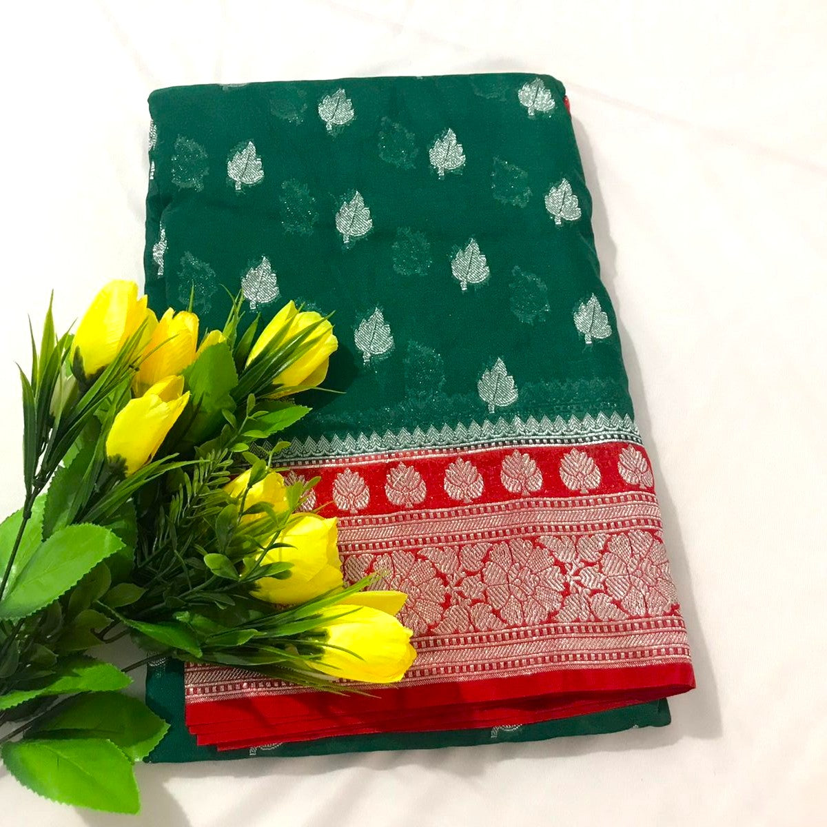 Green Banarasi Katan Georgette Saree Alna Apparels
