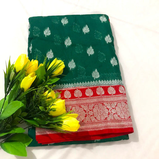 Green Banarasi Katan Georgette Saree Alna Apparels