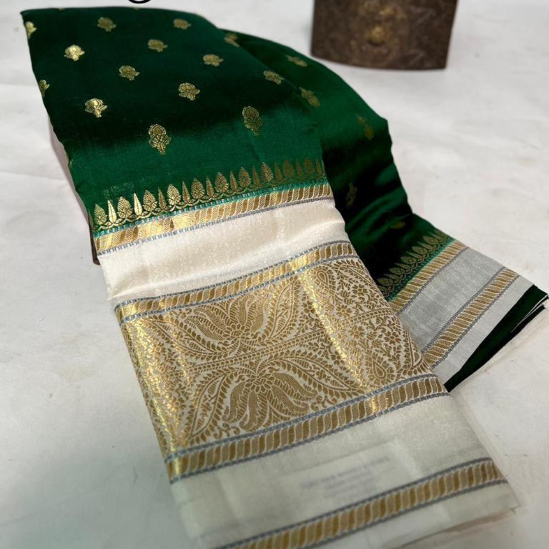 Green Banarasi Kathan Dupion Silk Saree - Alna Apparels