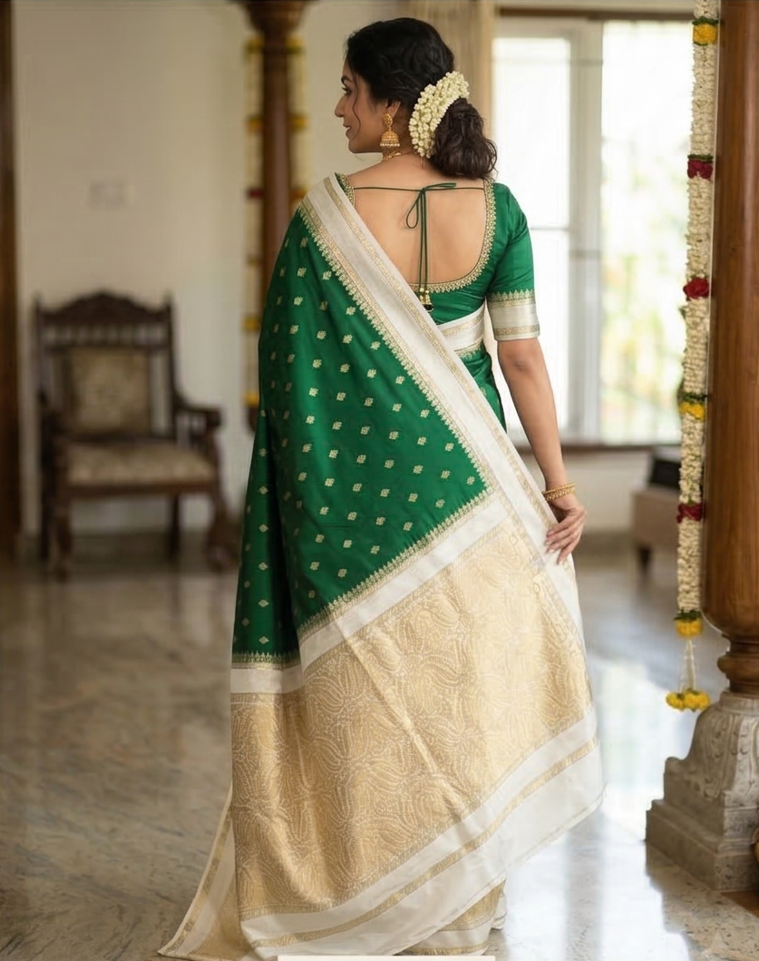 Green Banarasi Kathan Dupion Silk Saree Alna Apparels