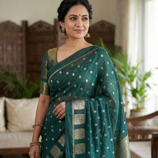 Green Banarasi Kathan Georgette Silk Saree Alna Apparels