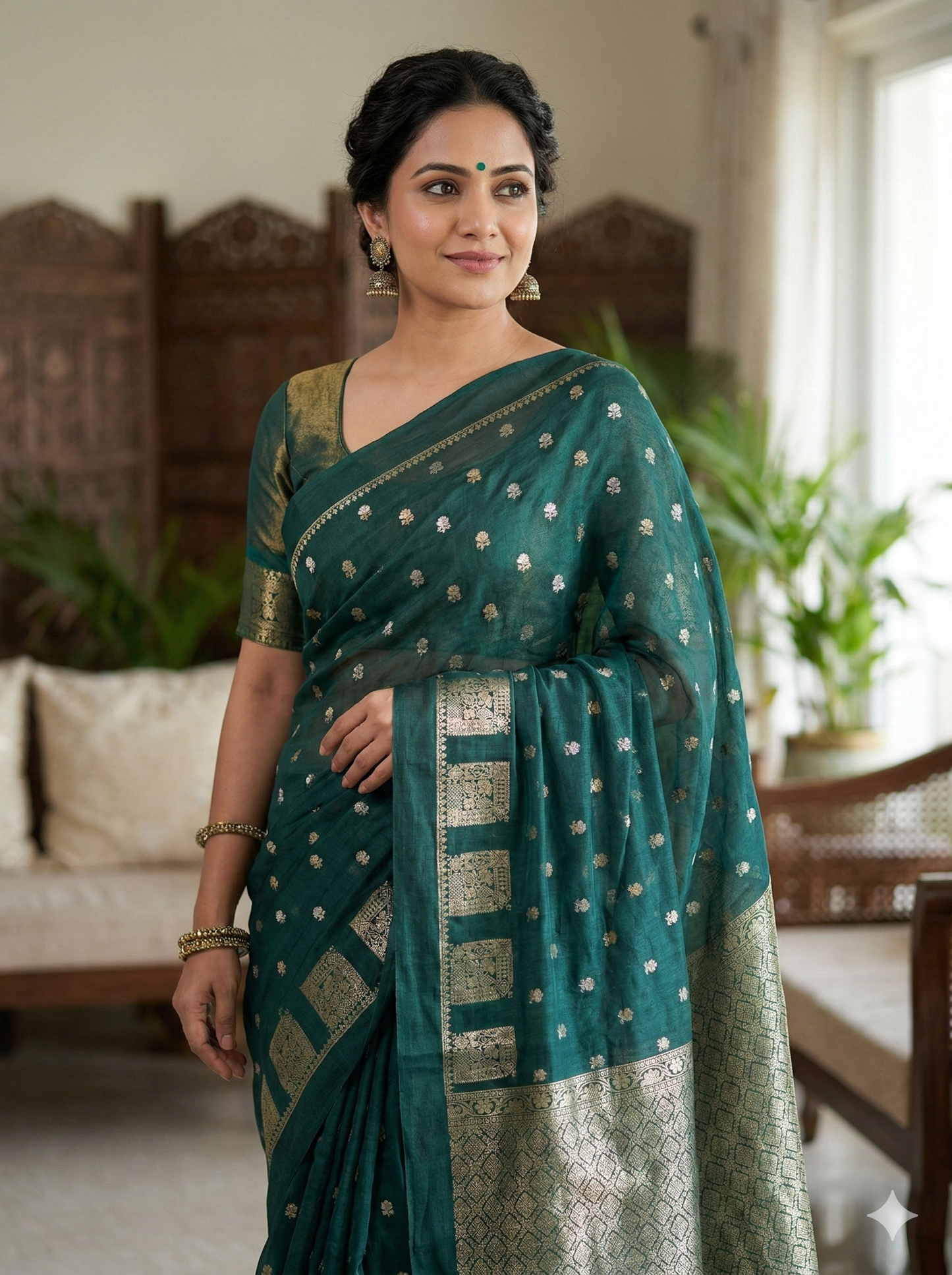 Green Banarasi Kathan Georgette Silk Saree Alna Apparels