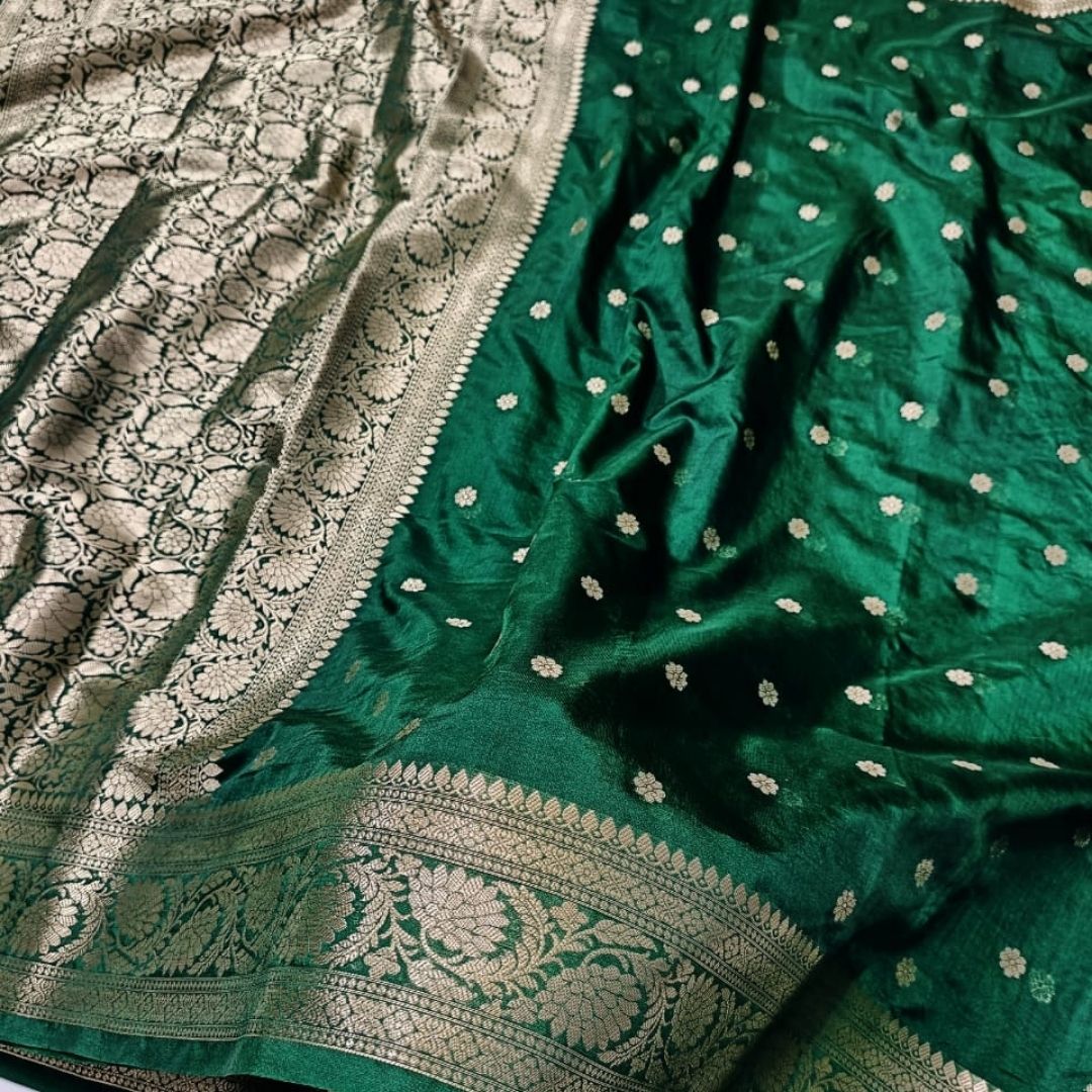 Green Banarasi Kathan Silk Saree Alna Apparels