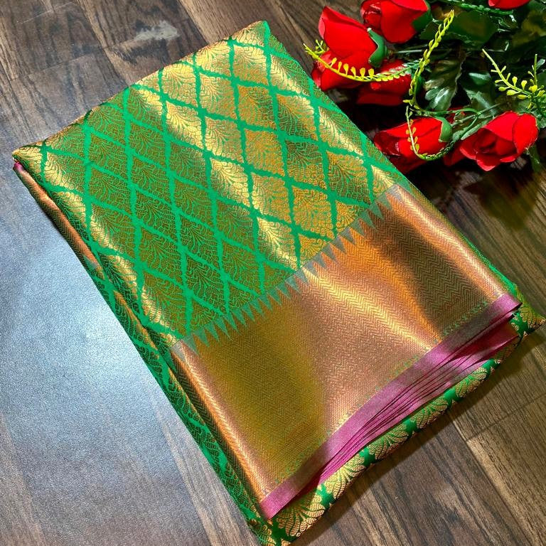 Green Banarasi Saree - Alna Apparels