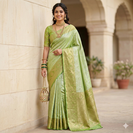 Green Banarasi Warm Silk Saree Alna Apparels