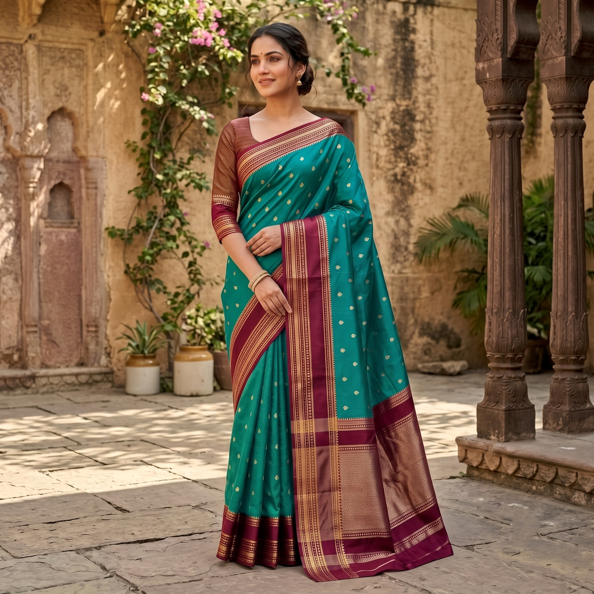 Green Banarasi Warm Soft Silk Saree Alna Apparels