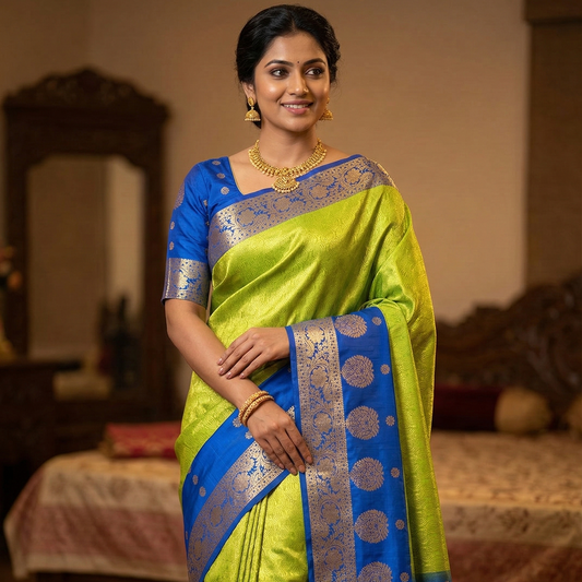 Green Banarasi Zari Tanchui Saree Alna Apparels