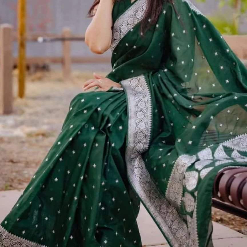 Green Color Banarasi Katan Georgette Saree - Alna Apparels