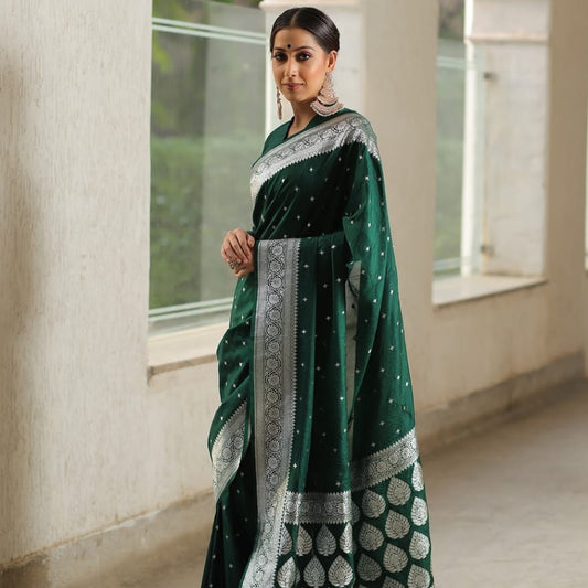 Green Color Banarasi Katan Georgette Saree - Alna Apparels