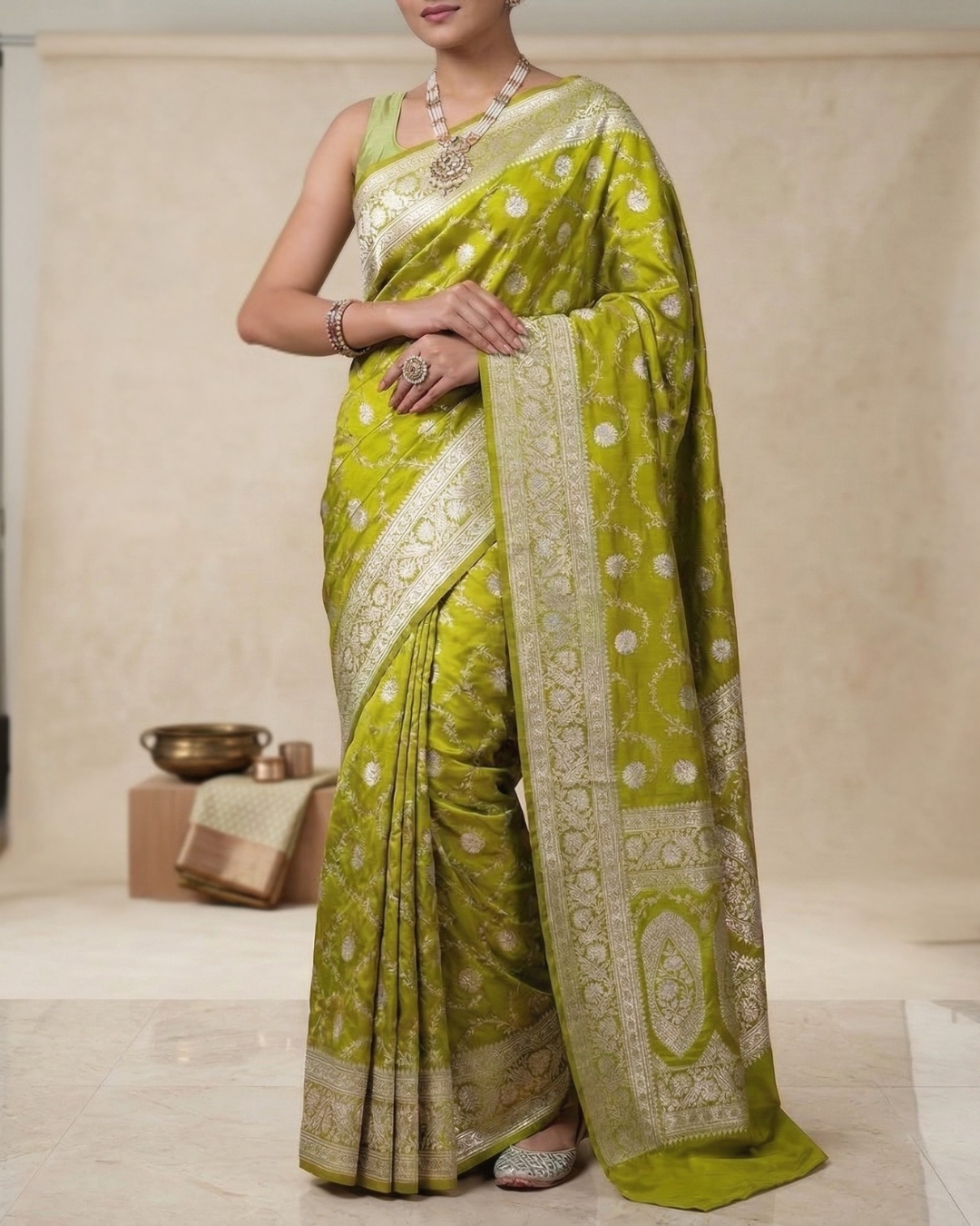 Green Color Banarasi Mashru Silk Saree Alna Apparels