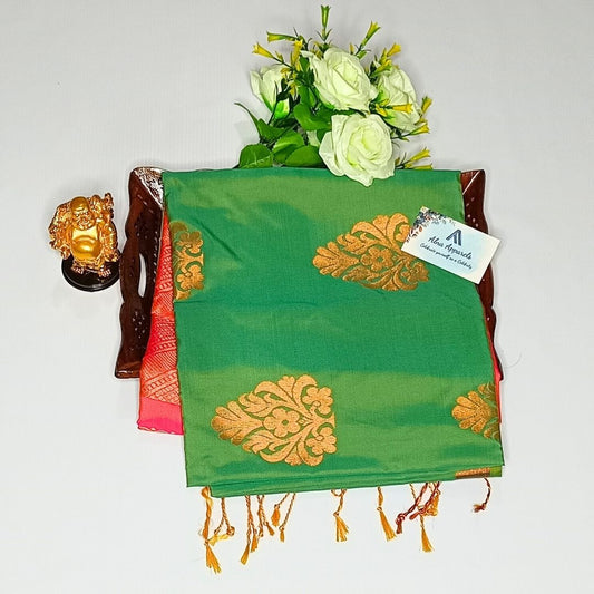 Green Color Kanchivaram Semi Soft Silk Saree - Alna Apparels