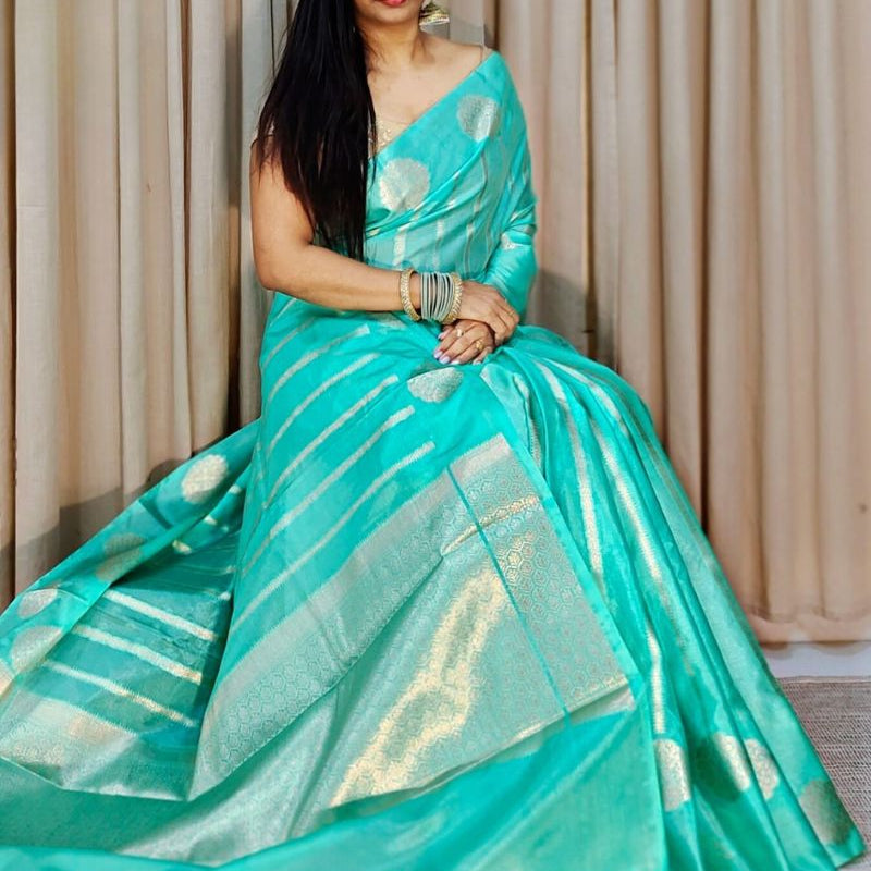 Greenish Blue Banarasi Warm Silk Saree - Alna Apparels