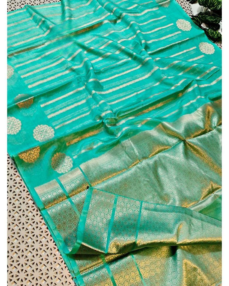 Greenish Blue Banarasi Warm Silk Saree - Alna Apparels