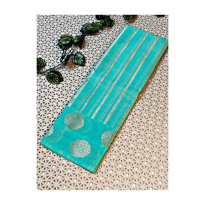 Greenish Blue Banarasi Warm Silk Saree - Alna Apparels
