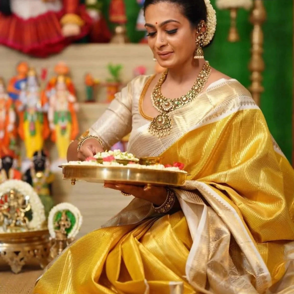 Golden Banarasi Tissue Silk Saree Alna Apparels