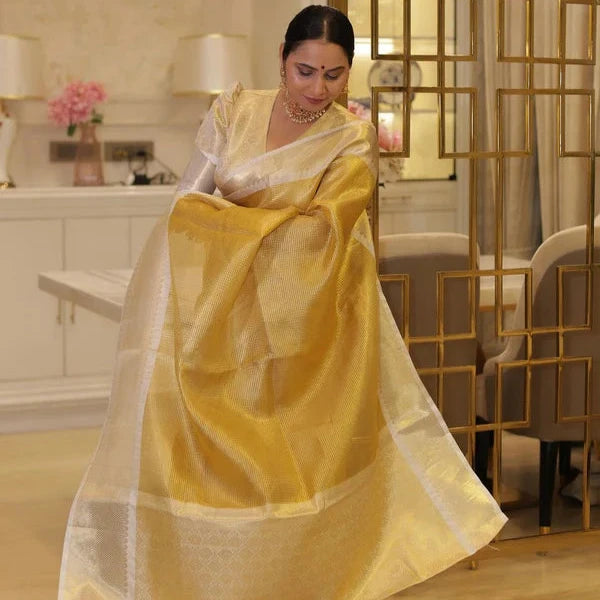 Golden Banarasi Tissue Silk Saree Alna Apparels
