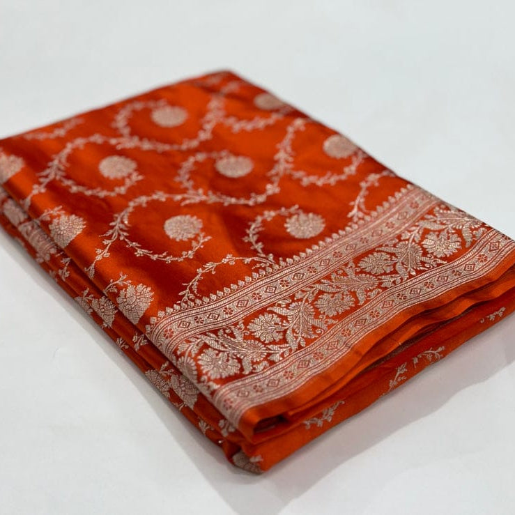 Orange Color Pure  Banarasi Mysore Silk Saree Alna Apparels
