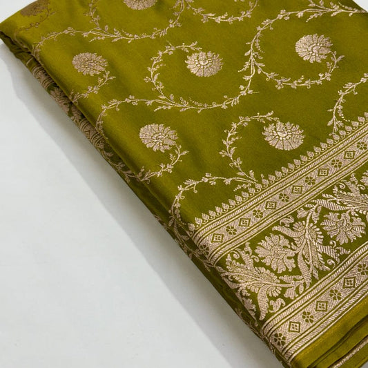 Green Color Pure Banarasi Mysore Silk Saree Alna Apparels