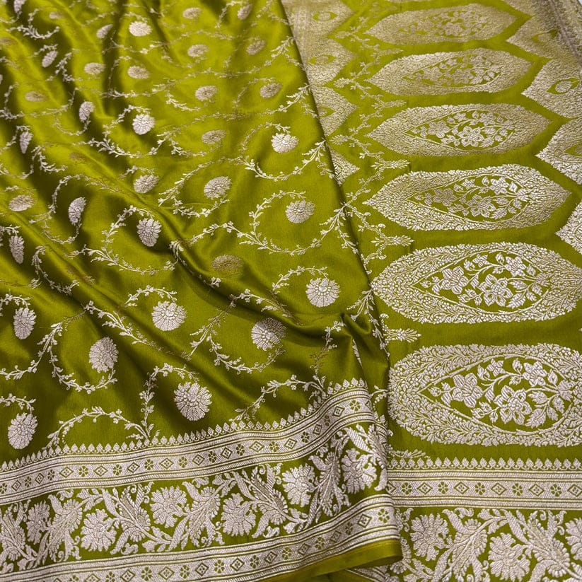 Green Color Pure Banarasi Mysore Silk Saree Alna Apparels
