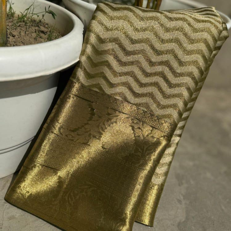 Gold Color Banarasi Tissue Silk Saree Alna Apparels