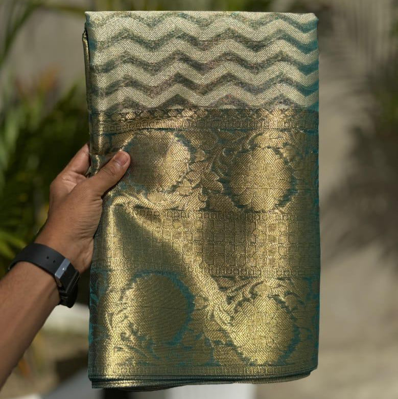 Green Color Banarasi Tissue Silk Saree Alna Apparels