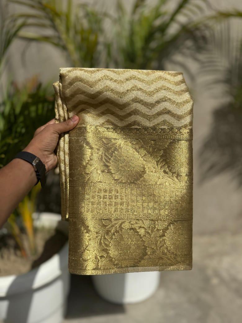 Gold Color Banarasi Tissue Silk Saree Alna Apparels
