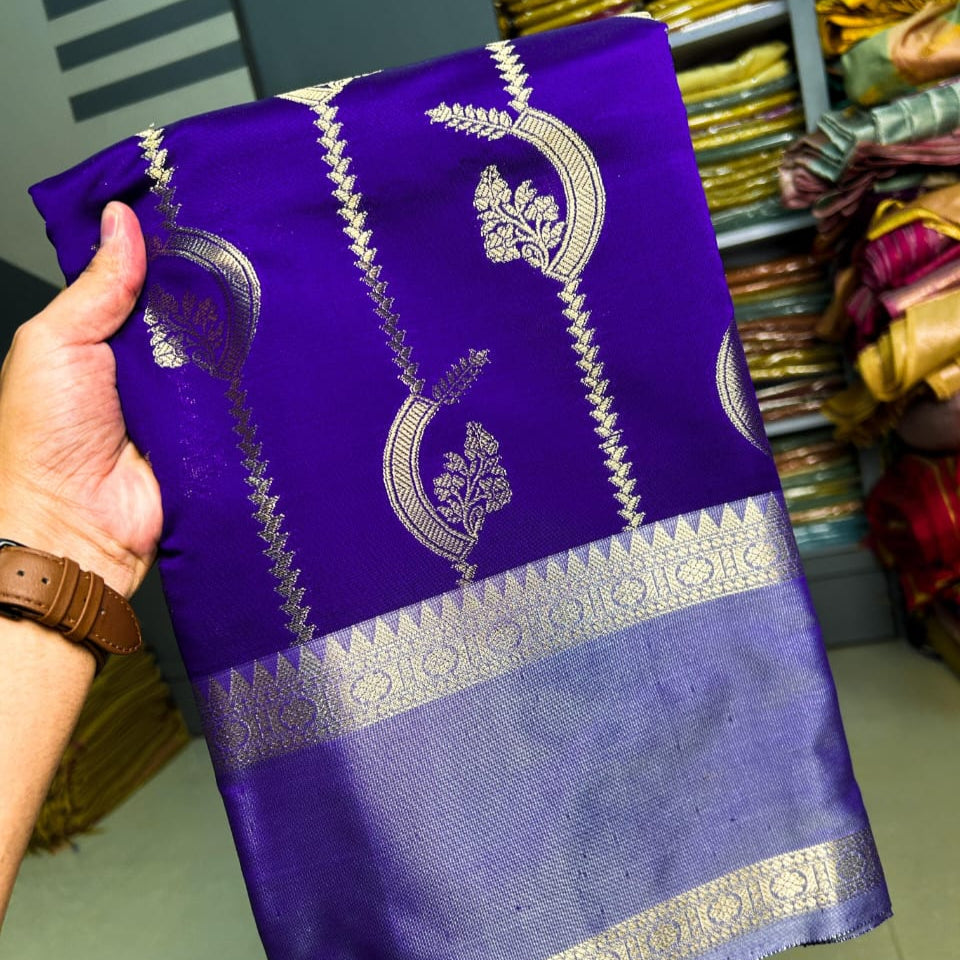 Purple Banarasi Semi Kathan Silk Saree Alna Apparels
