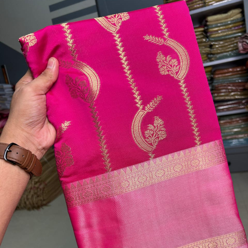 Pink Banarasi Semi Kathan Silk Saree Alna Apparels