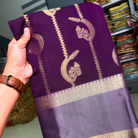 Purple Banarasi Semi Kathan Silk Saree Alna Apparels