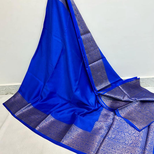 Navy Banarasi Plain Kathan Silk Saree Alna Apparels