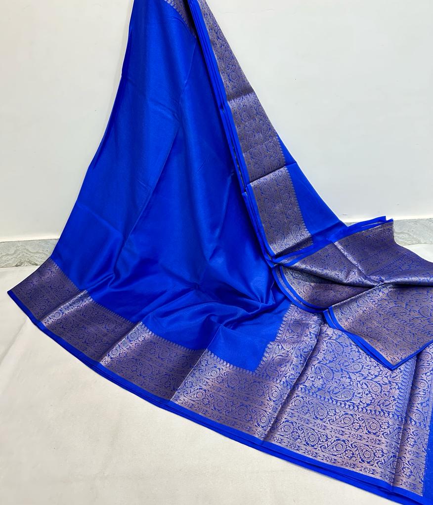 Navy Banarasi Plain Kathan Silk Saree Alna Apparels