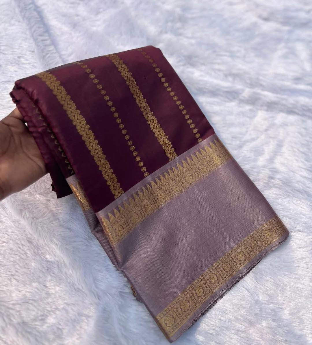 Wine Banarasi Kathan Soft Silk Saree Alna Apparels